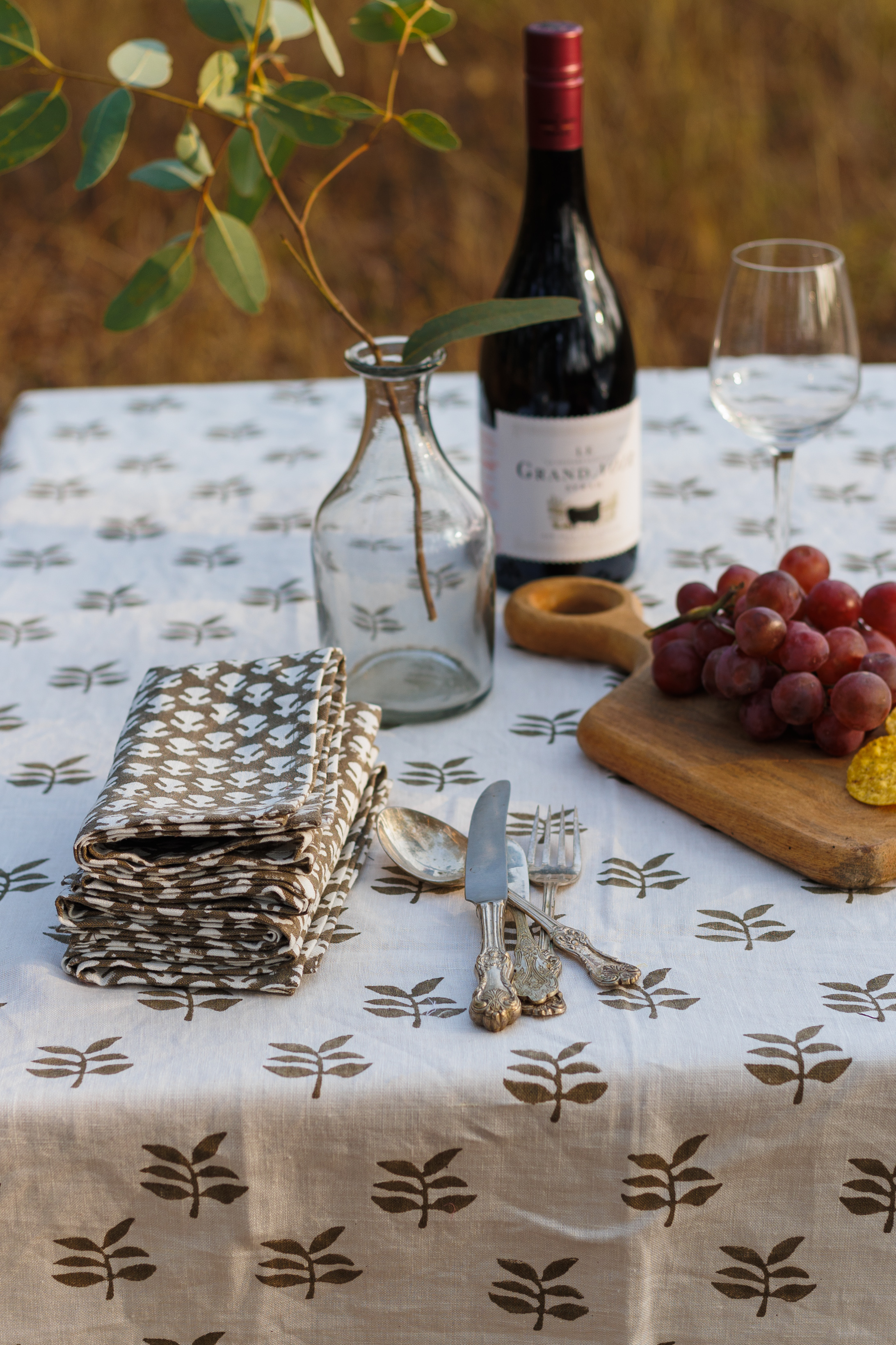 Block print Linen table cover in dining room
