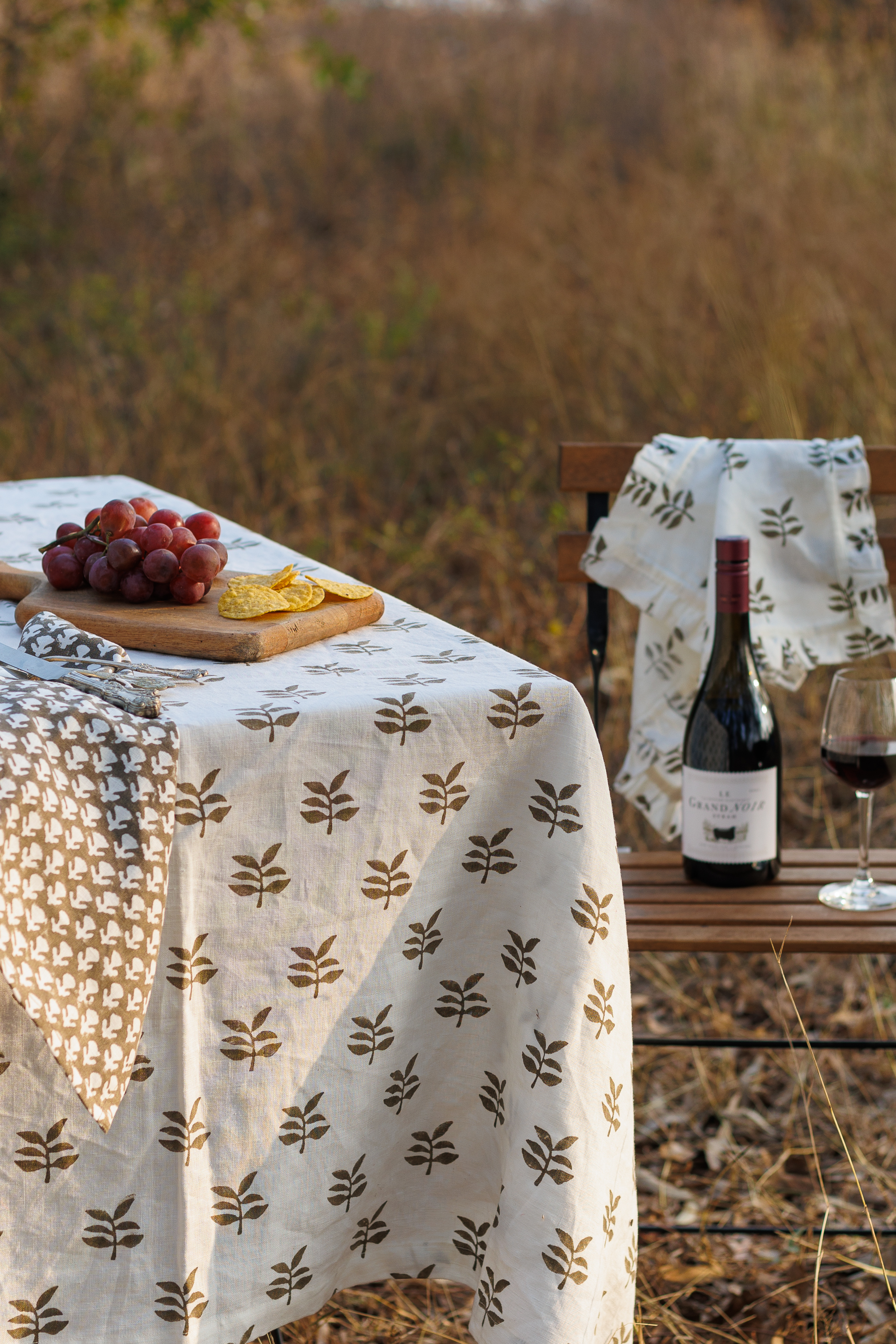 Block print Linen table cover in dining room
