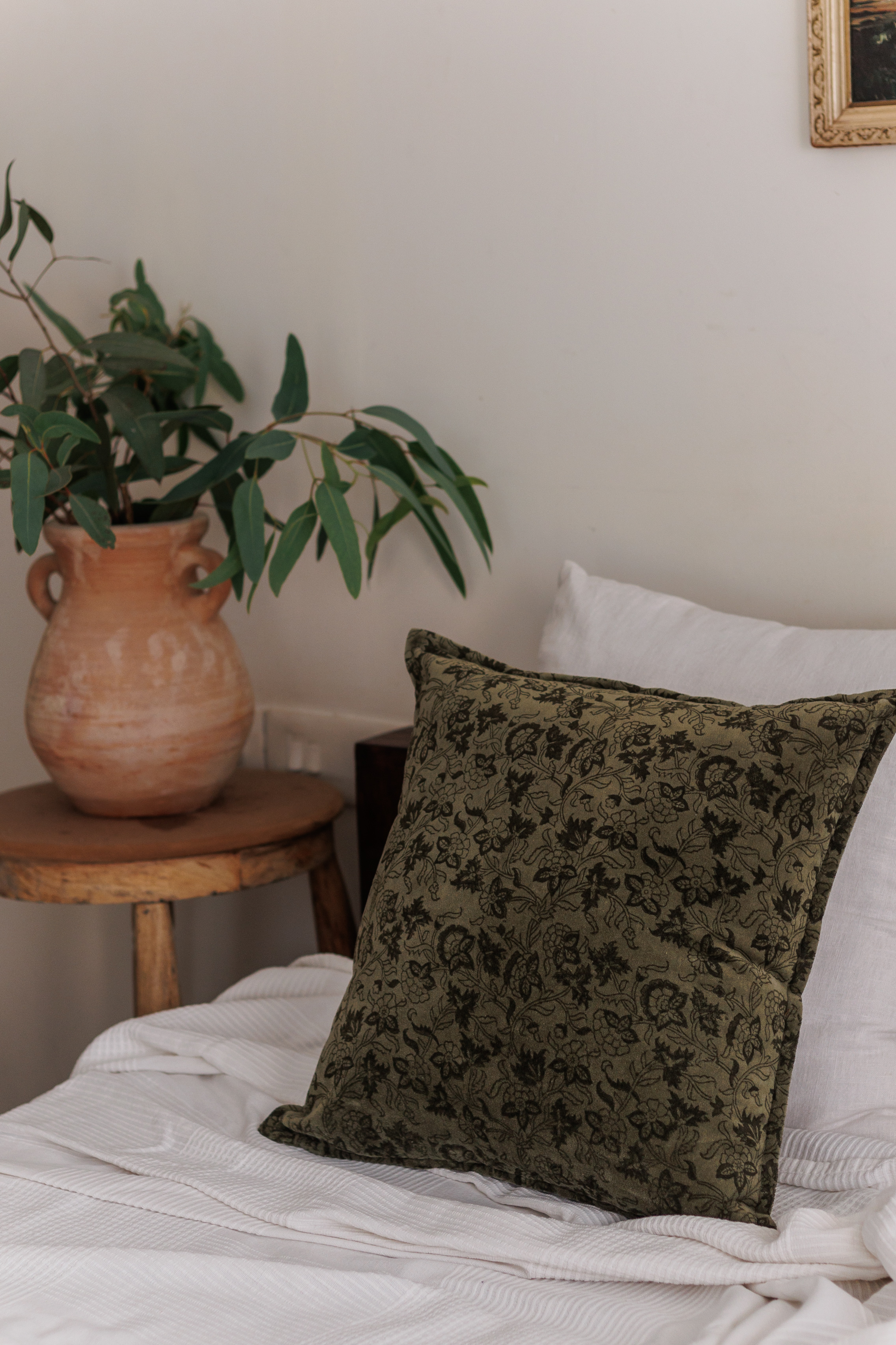 Green velvet cushion cover