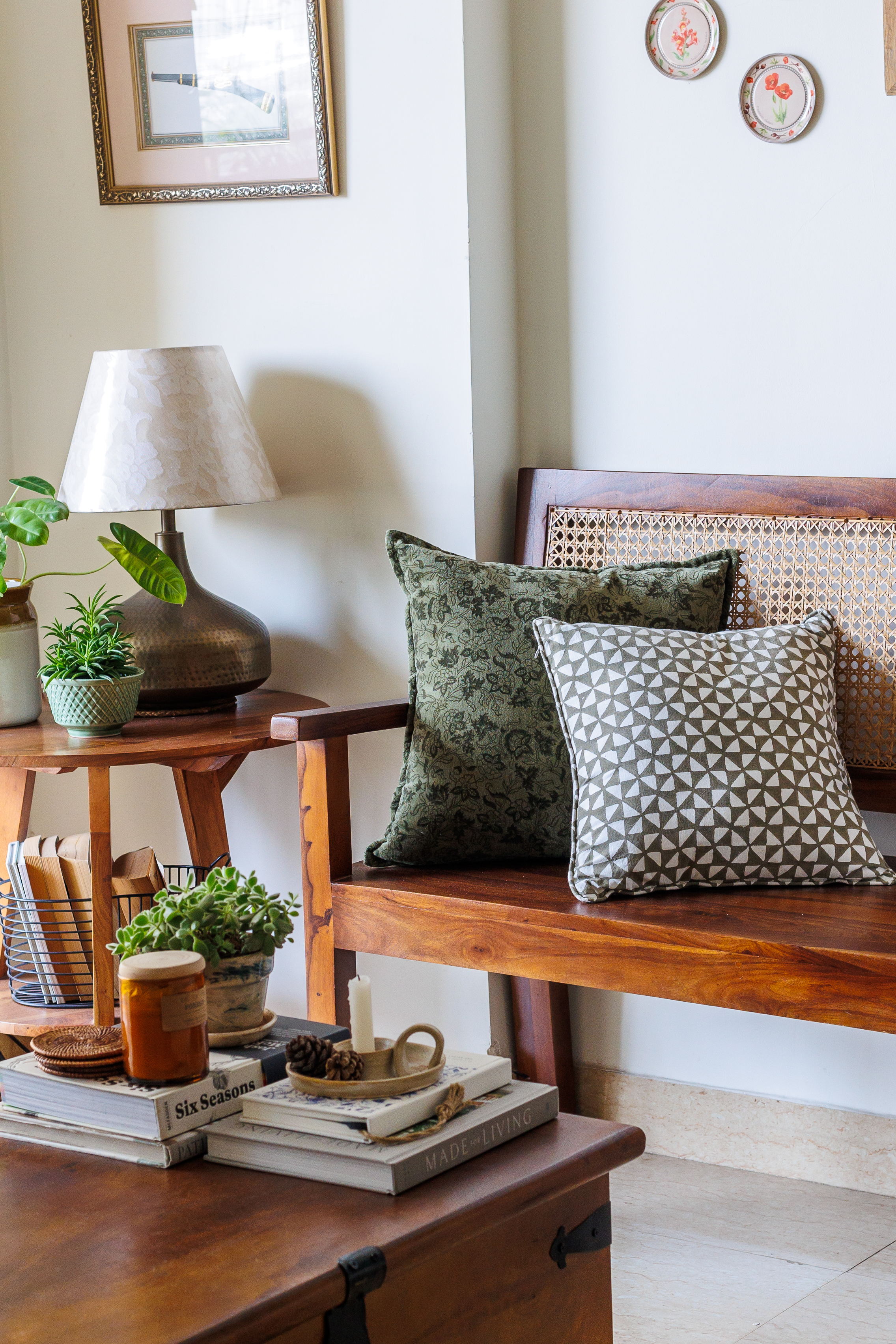 block print cushions in living space