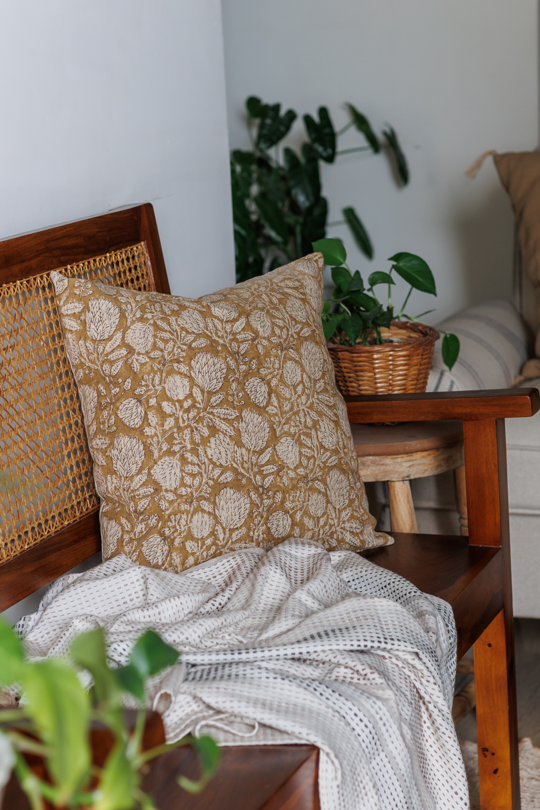 Block print cushion covers in living room