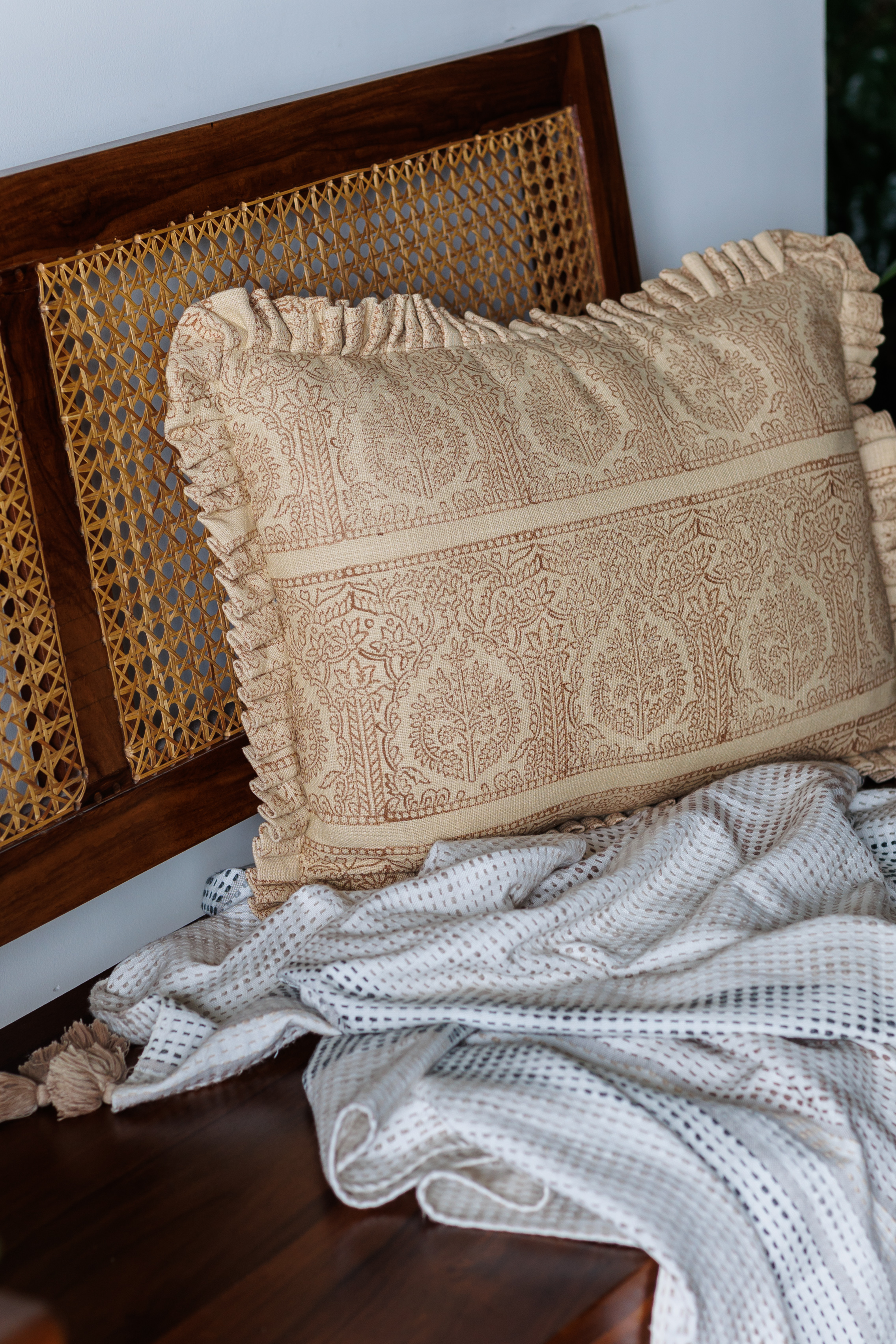 Block print cushion covers in living room