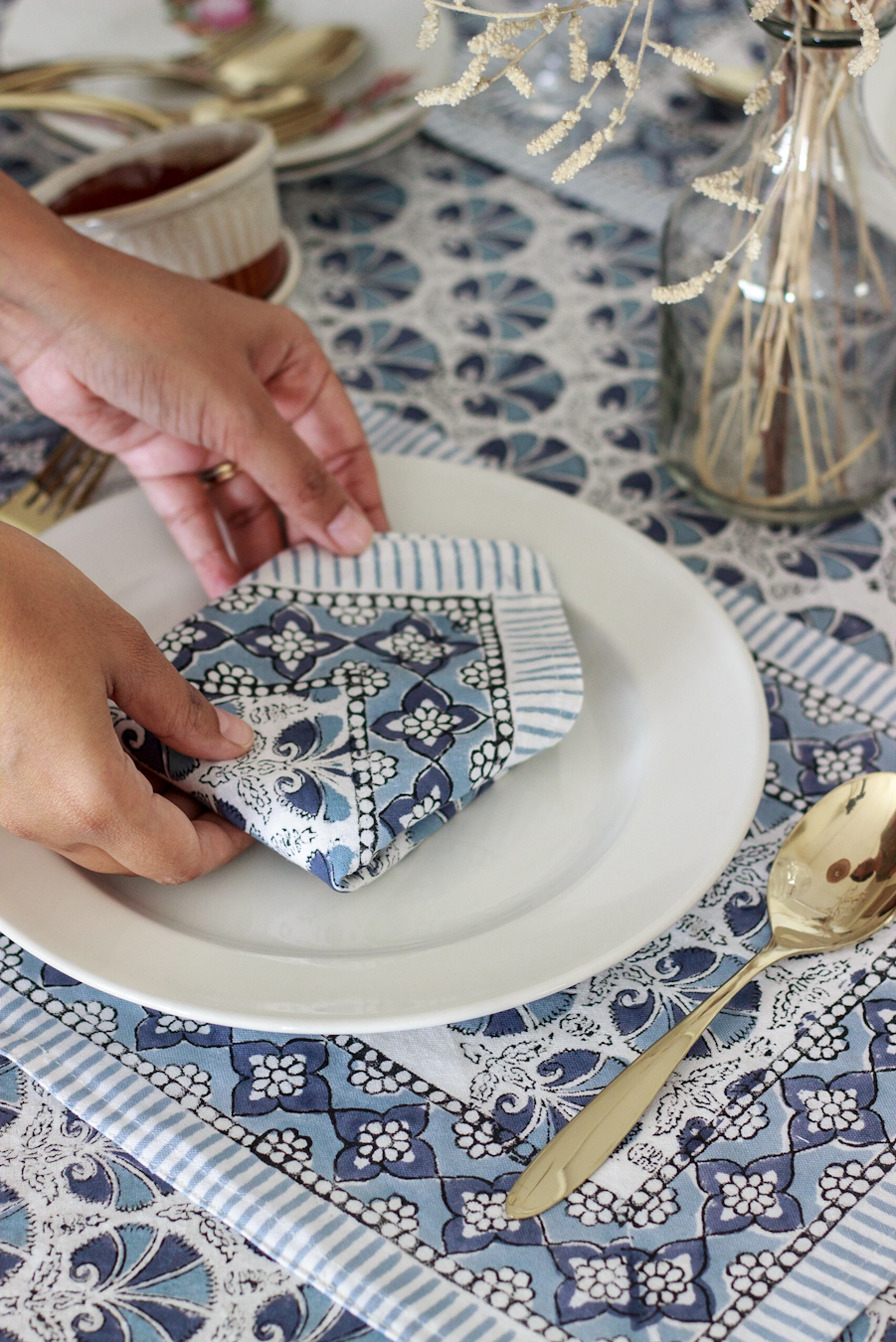 Block print Cotton Table Linen in dining room