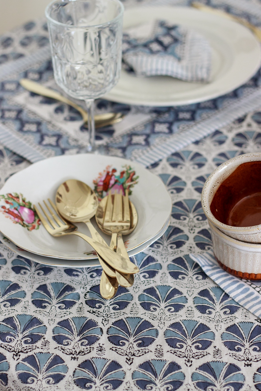 Block print cotton Table Linen in dining room