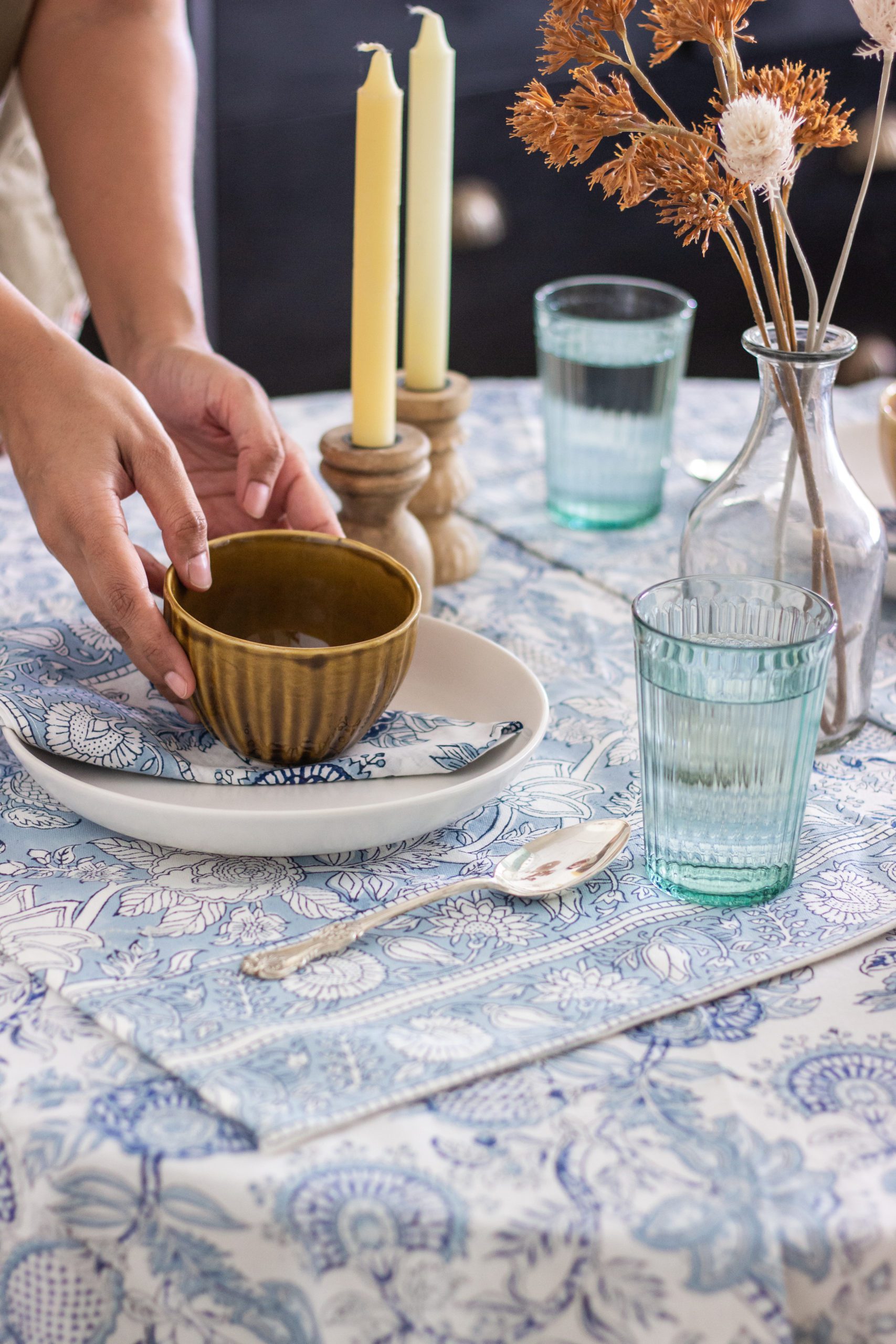 Block print Table Linen in dining room