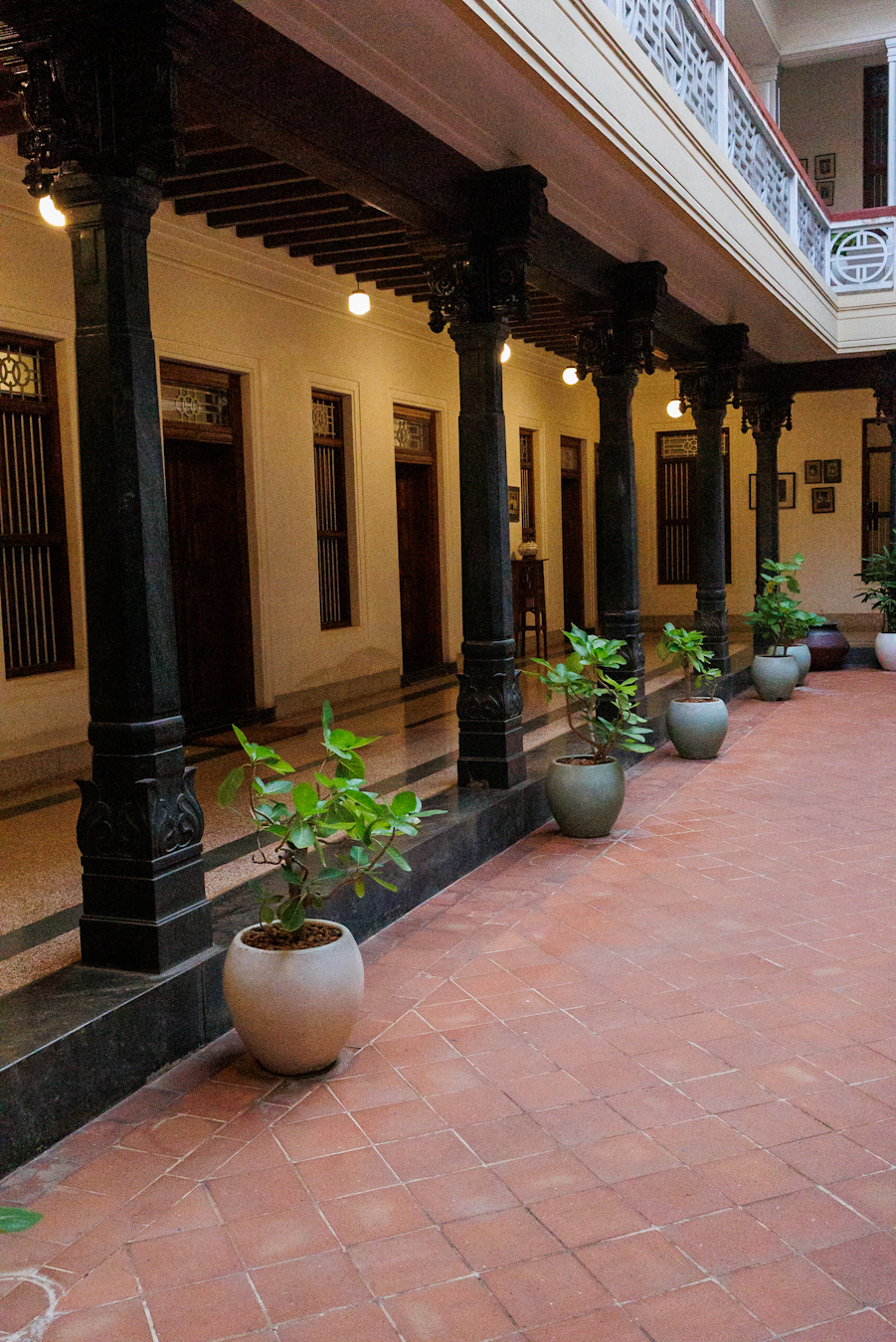 The Italian Black Marble Pillars lining the Courtyard at CHG Visalam