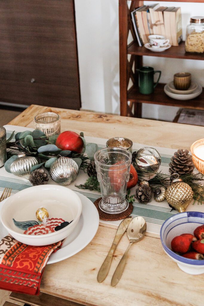 Christmas table setting with Baubles 
