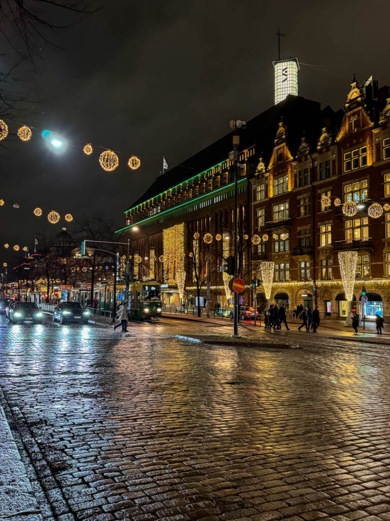 Helsinki city under the Christmas lights